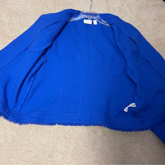 Chico's Jacket Size 3 Large 16/18 Blue Buttoned Front Raw Fringed Edge - Picture 7 of 7